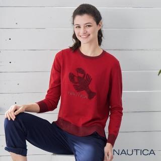 【NAUTICA】女裝造型圓領長袖針織衫(紅色)