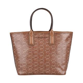 【Michael Kors】MICHAEL KORS JODIE褐色字母LOGO PVC開放式手提托特包(褐)