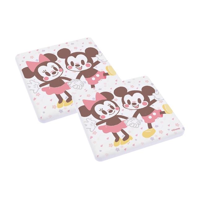【SONA森那家居】Disney 迪士尼2019方形櫻花系列珪藻土杯墊2入組(10x10x0.9 米奇米妮/維尼/快乾吸水)