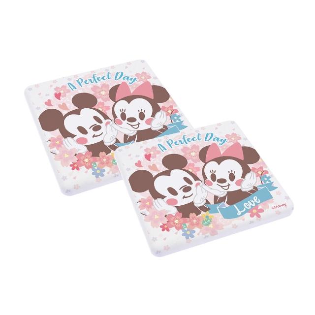 【SONA森那家居】Disney 迪士尼2019方形櫻花系列珪藻土杯墊2入組(10x10x0.9 米奇米妮/維尼/快乾吸水)