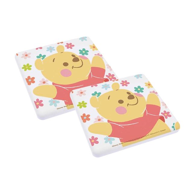 【SONA森那家居】Disney 迪士尼2019方形櫻花系列珪藻土杯墊2入組(10x10x0.9 米奇米妮/維尼/快乾吸水)
