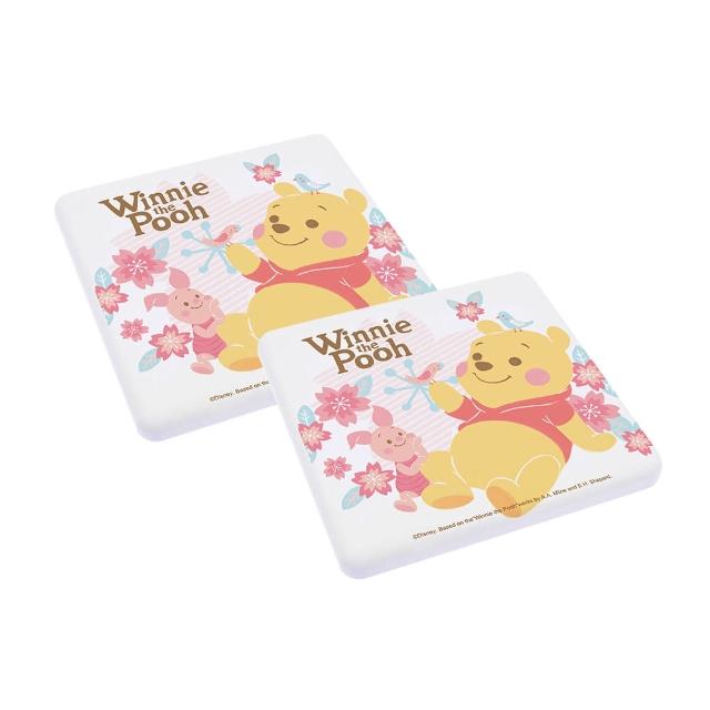 【SONA森那家居】Disney 迪士尼2019方形櫻花系列珪藻土杯墊2入組(10x10x0.9 米奇米妮/維尼/快乾吸水)