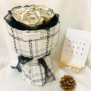 【Blumenladen花寓】大款永生厄瓜多小香玫瑰俄羅斯花束-３朵入(永生花 永生花禮 恆星花)