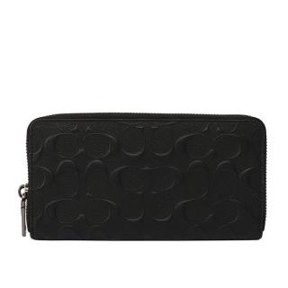 【COACH】C LOGO壓紋皮革ㄇ拉長夾(黑色)