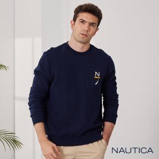 【NAUTICA】男裝簡約素面拉鍊口袋長袖T恤(海軍藍)