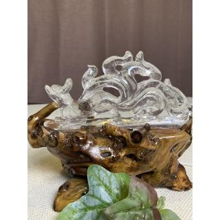 【Cocozy世界水晶原礦】白水晶九尾狐鏤空雕件(消磁化煞增能量)