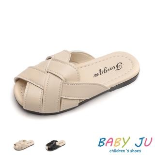 【BABY Ju 寶貝啾】時尚兒童包頭編織透氣一字涼拖(現+預  白色 / 黑色)