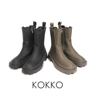 【KOKKO 集團】正韓微厚底粗跟切爾西拉鍊短筒雨靴(共2色)