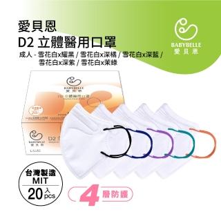【BABYBELLE 愛貝恩】MIT成人D2立體醫用口罩(20入*2盒)