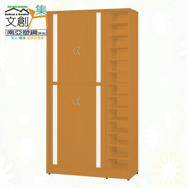 【文創集】南亞塑鋼  艾梅莎多彩3.3尺上＆下雙層雙側拉捲門式層格側開放多層格高鞋櫃(十色可選)