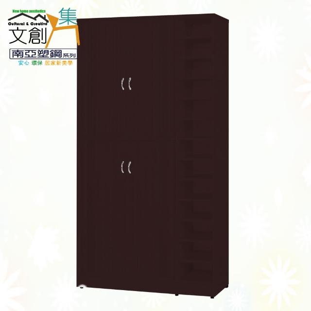 【文創集】南亞塑鋼  艾梅莎多彩3.3尺上＆下雙層雙側拉捲門式層格側開放多層格高鞋櫃(十色可選)