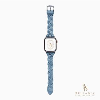 【BellaBia】Apple Watch 7/6/5/4/3/SE 38/40/41/42/44/45mm 女神編織系列(藍色/銀扣 真皮 錶帶)