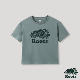 【Roots】Roots女裝-T恤俱樂部系列 景緻海狸寬短版短袖T恤(藍綠色)