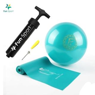 【Fun Sport】小跟班瑜珈球20cm*1顆+彼拉提斯彈力帶180cm綠*1條+打氣筒(瑜珈球/運動球/彈力帶/拉力帶)