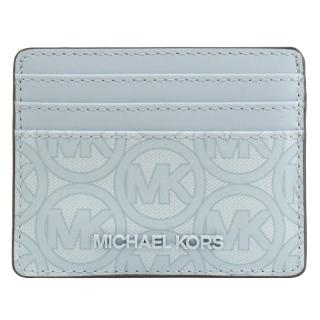 【Michael Kors】經典圓標MK印花拼接信用卡名片夾隨身卡(淡藍)
