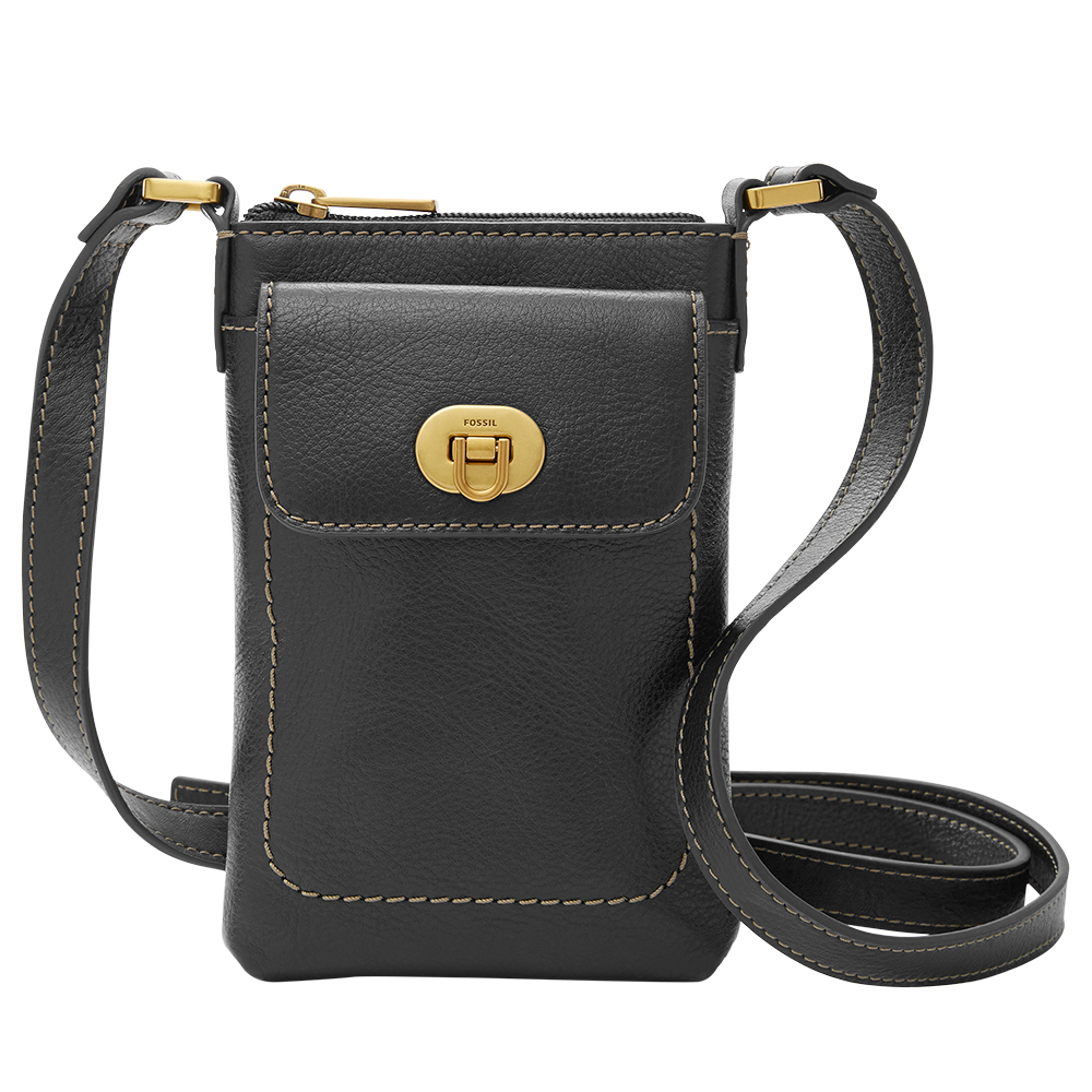 Fossil Women's Harper Leather Phone Bag Purse Handbag, Black (Model:  ZB1886001): Handbags