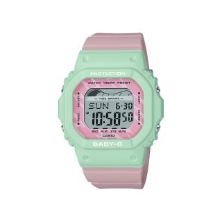 【CASIO 卡西歐】BABY-G 繽紛浪潮  衝浪運動電子錶(粉綠撞色BLX-565-3)