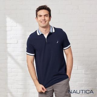 【NAUTICA】男裝 品牌LOGO撞色領圍短袖POLO衫(海軍藍)