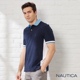 【NAUTICA】男裝 海洋風拼接休閒短袖POLO衫(海軍藍)