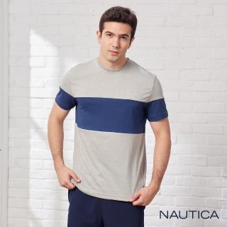 【NAUTICA】男裝 舒適拼接休閒短袖T恤(灰色)