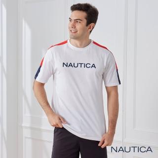 【NAUTICA】男裝 簡約修身拼接短袖T恤(白色)