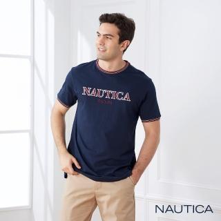 【NAUTICA】男裝 簡約LOGO刺繡短袖T恤(海軍藍)