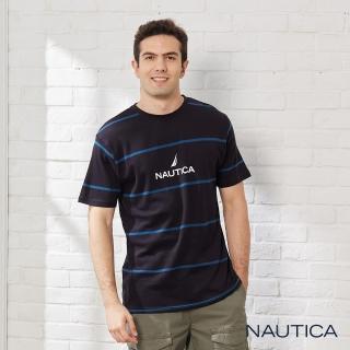 【NAUTICA】男裝 LOGO條紋短袖T恤(黑色)