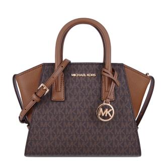 【Michael Kors】AVRIL系列 牛皮皮革 金字LOGO 手提/斜背/肩背 手提包 水餃包(老花咖啡)