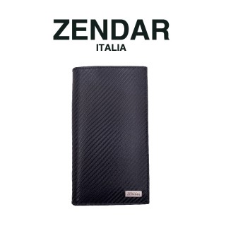 【ZENDAR】限量1折 頂級NAPPA牛皮碳纖維紋16卡長夾 朱利安系列 全新專櫃展示品(黑色 贈原廠送禮提袋)