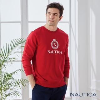 【NAUTICA】男裝簡約圖騰長袖大學T恤(紅色)