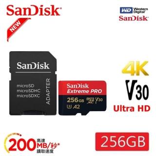 【SanDisk 晟碟】[極速升級 全新版] 256GB ExtremePRO A2 記憶卡 附SD轉卡(高速讀取200MB/s 原廠永久保固)