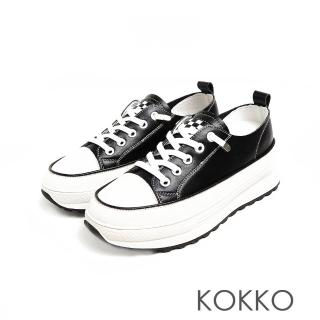 【KOKKO 集團】纖細長腿全真皮低筒厚底懶人休閒鞋(格紋黑)