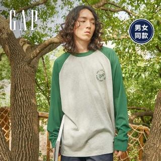 【GAP】男女同款 厚磅密織 親膚系列 Logo寬鬆長袖T恤(451209-淺灰色)