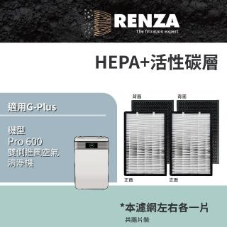 【RENZA】適用 G-Plus Pro 600 雙側進風空氣清淨機(HEPA+活性碳副廠濾網左右各一片共兩片裝)