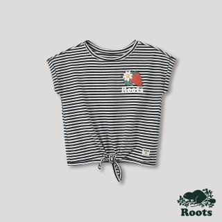 【Roots】Roots小童-回歸根源系列 草莓條紋扭結T恤(藍色)