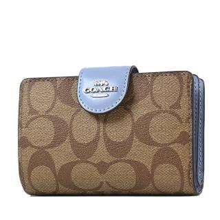 【COACH】立體馬車緹花LOGO防刮釦式中夾-大理石藍