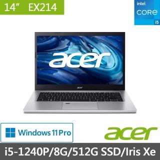 【Acer 宏碁】ExtensaEX214-53-54F9 14吋商用筆電(i5-1240P/8G/512G SSD/Iris Xe/Win11P)