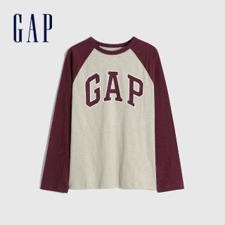 【GAP】男童 Logo純棉插肩袖長袖T恤(881362-米色)
