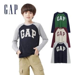 【GAP】男童 Logo純棉插肩袖長袖T恤(881362-藏藍色)
