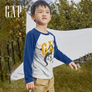 【GAP】男幼童 Logo純棉趣味長袖T恤(431693-恐龍圖案)