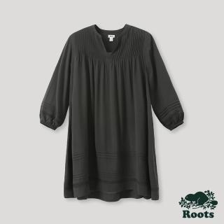 【Roots】Roots 女裝- 摩登週間系列 雕花設計泡泡袖洋裝(鐵灰色)