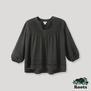 【Roots】Roots 女裝- 摩登週間系列 V領泡泡袖雕花上衣(鐵灰色)