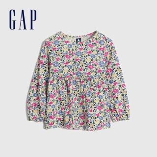 【GAP】女幼童 純棉印花褶皺長袖T恤(430111-碎花款)