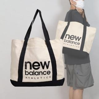 【NEW BALANCE】托特包 Classic 男女款 米白 黑 帆布袋 大容量 手提 休閒 購物袋 NB(LAB23027IV)