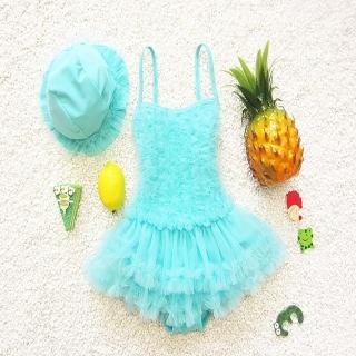 【時尚Baby】兒童泳裝女童泳裝水藍色澎澎裙連身泳裝造型連身泳衣(女童泳衣女童含帽連身泳衣裙襬連身泳裝)