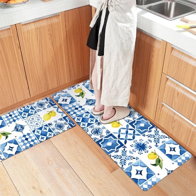 【半島良品】買1長送2短-防油防水減壓皮革廚房地墊120x45+75x45cm(多款選 台灣環保印刷)