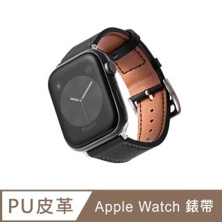 【B. leather】Apple Watch 7/SE/6/5/4/3/2/1 質感美學皮革錶帶 適用蘋果手錶(渡鴉黑)