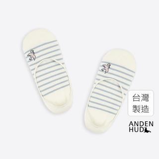 【Anden Hud】午茶派對．刺繡3/4拷邊隱形襪(米白/淡藍-刺繡鳥)