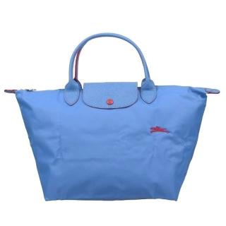 【LONGCHAMP】刺繡紀念款短把折疊水餃包(大/湖水藍)