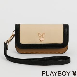 【PLAYBOY】卡片夾附手挽帶 Oat Milk Macchiato系列(咖啡色)